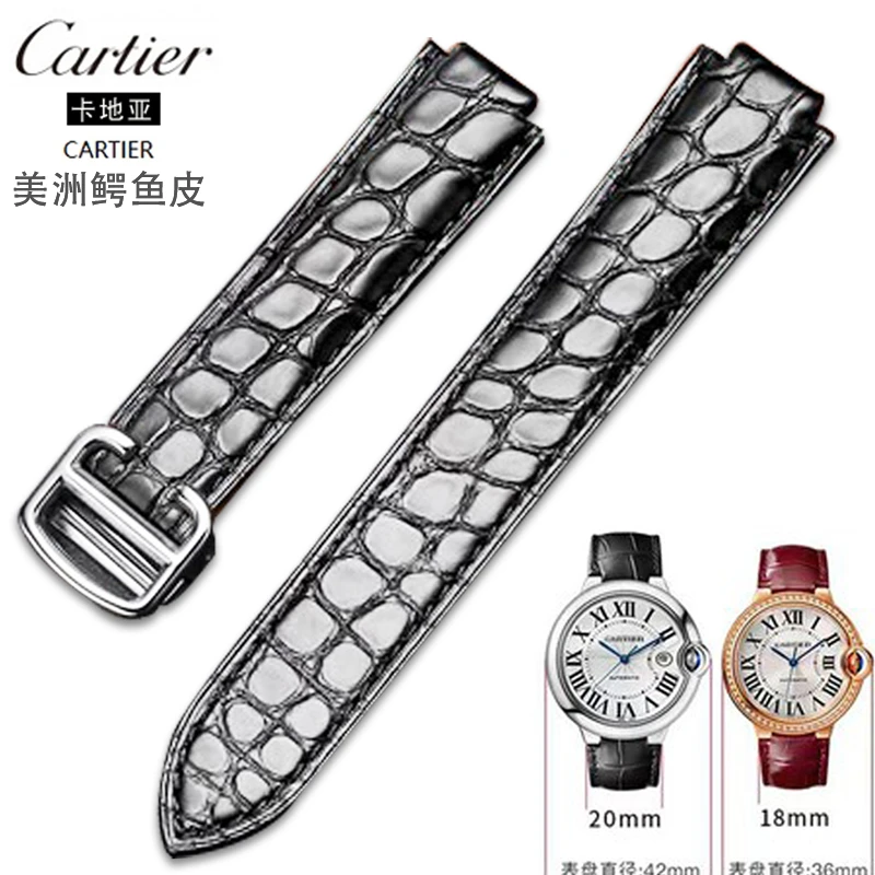 卡地亚蓝气球表带适配cartie坦克伦敦钥匙鳄鱼皮真皮手表带蝴蝶扣