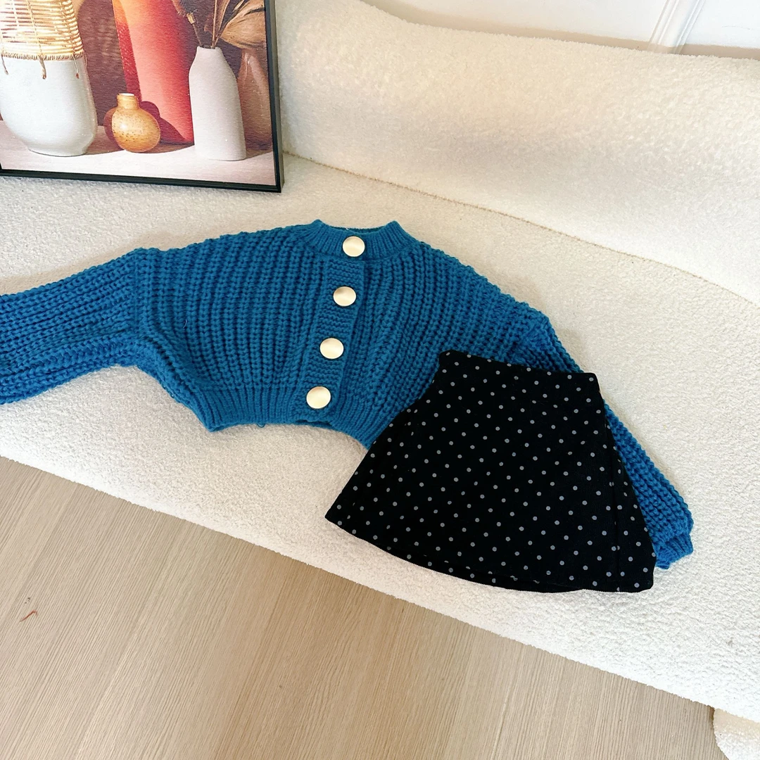 女童新款2025春季设计感时髦上衣时尚亮片波点裙套装4Q1094Q110