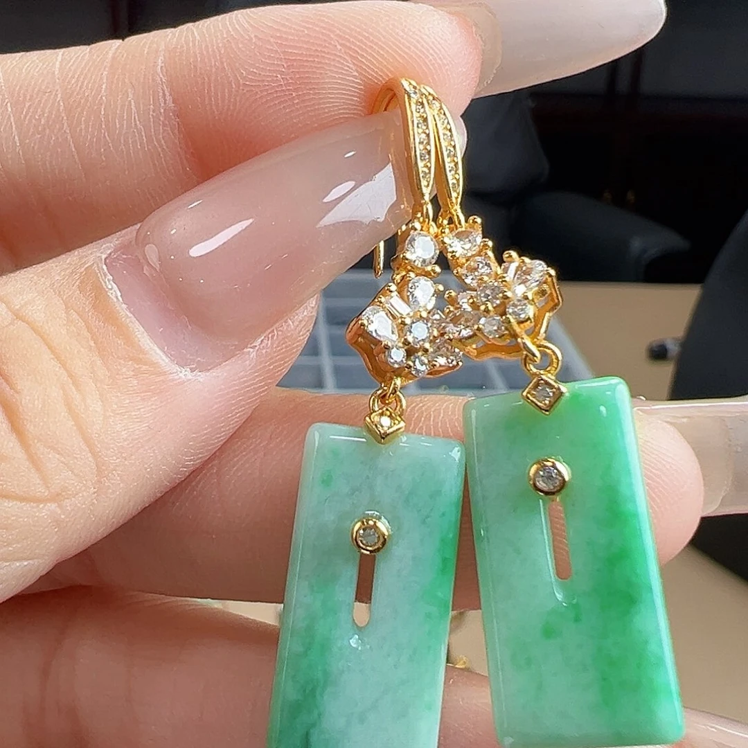 银S925镶嵌翡翠耳饰耳饰51