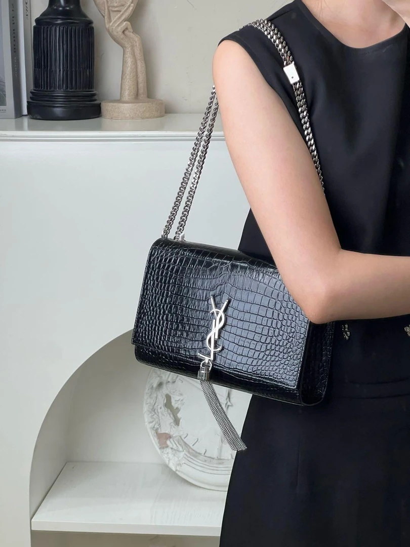 99新 YSL/圣罗兰 ysl kate流苏中号黑银鳄压 /优品