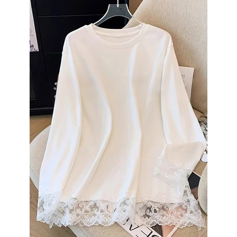 今年流行爆款大码女装洋气休闲卫衣打底蕾丝内搭配鲨鱼裤的上衣