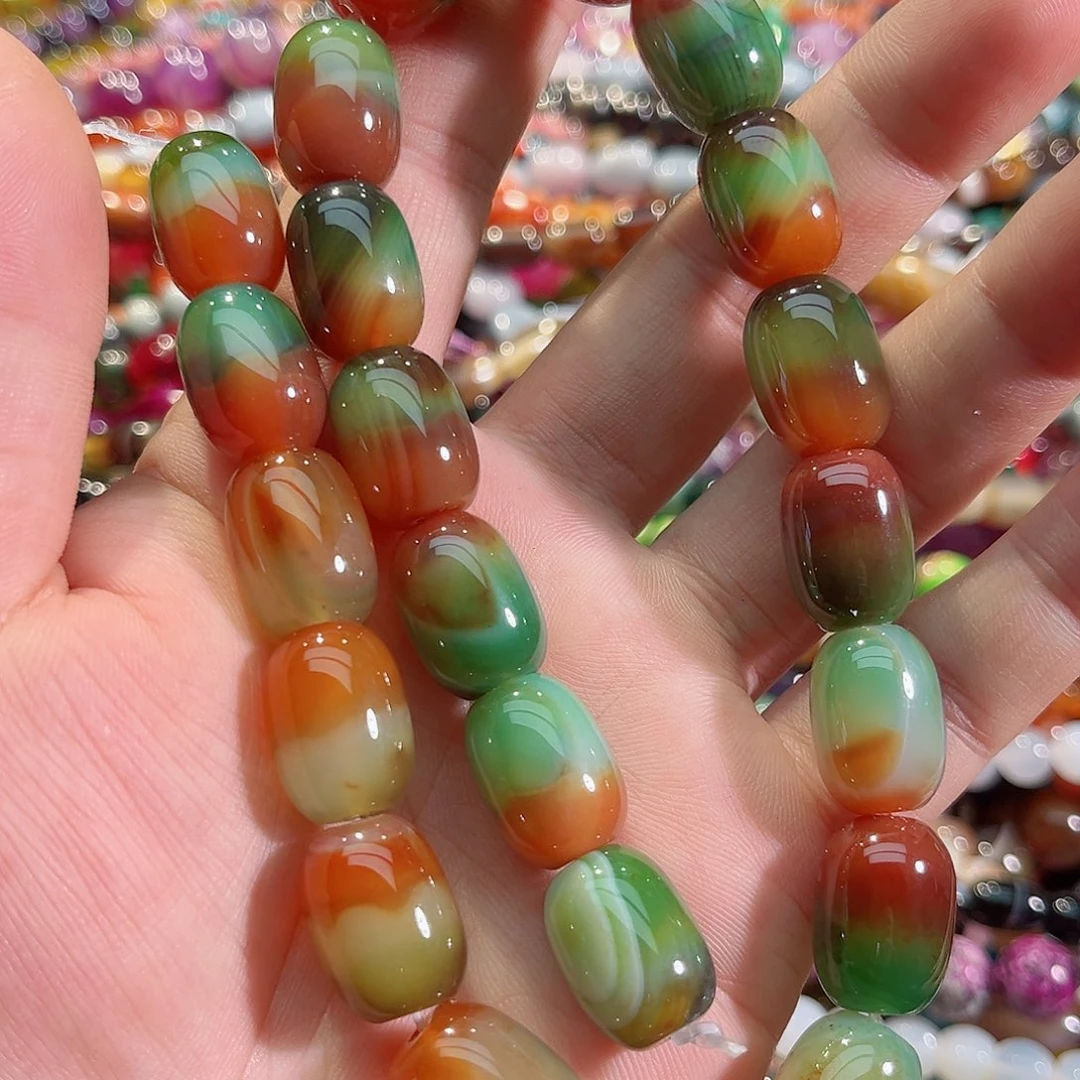 玛瑙/玉髓未镶嵌珠宝半成品孔雀玛瑙桶珠13x18mm