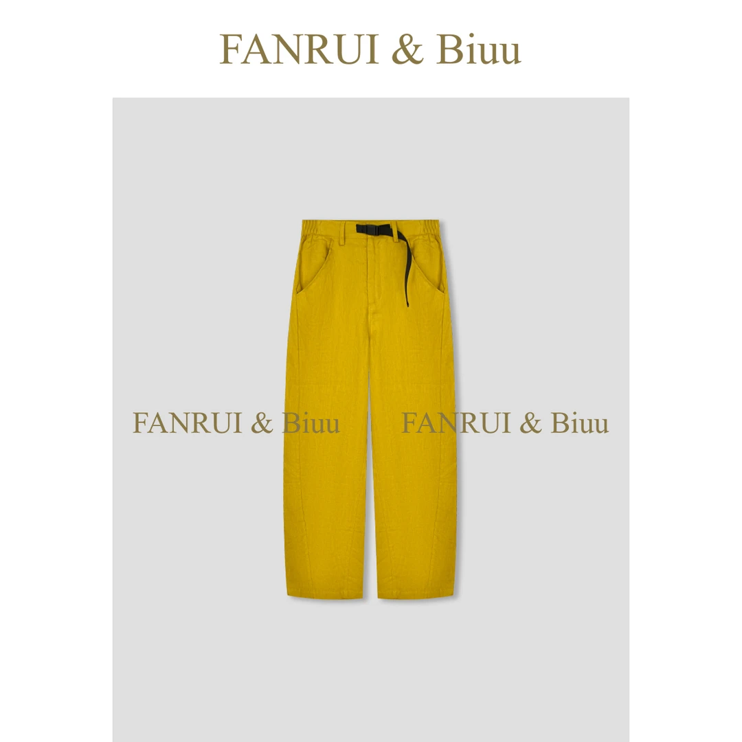 FANRUI/泛芮「帆谒」100亚麻休闲百搭松紧腰直筒休闲工装裤女B16938