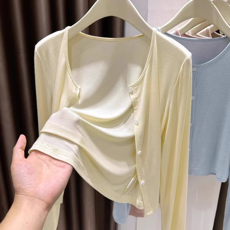 芯娇晴糖果黄色防晒开衫夏季薄款冰丝针织披肩配裙子外搭罩衫面膜