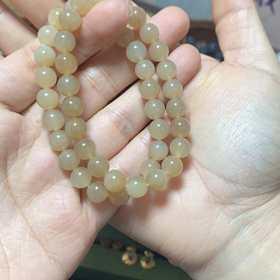 未镶嵌手串和田玉浅糖圆珠卡8mm拍1发1多样性发货
