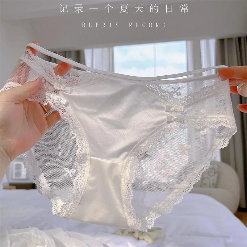 性感镂空网纱蕾丝内裤女士低腰纯欲透明白色三角裤少女风夏季薄款