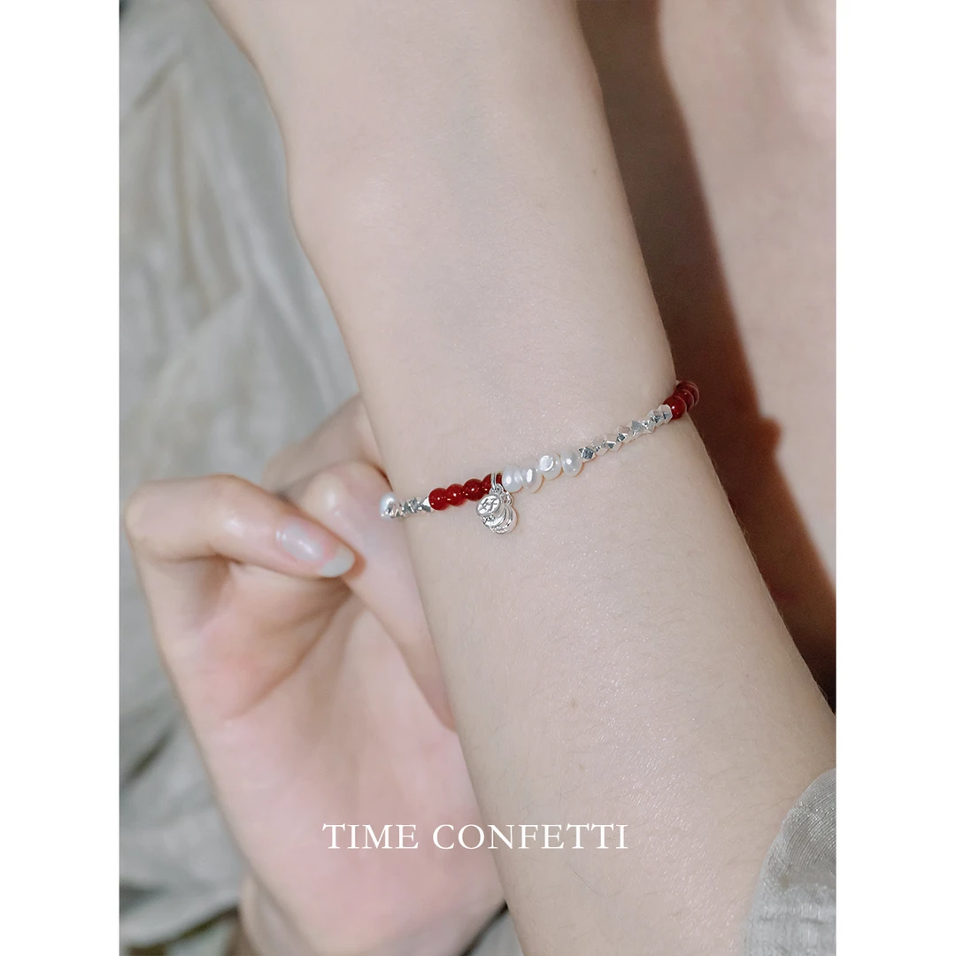 925银手链 镀K金【孙二娘】 好运常伴碎银子手工珠珠手链TC 8241