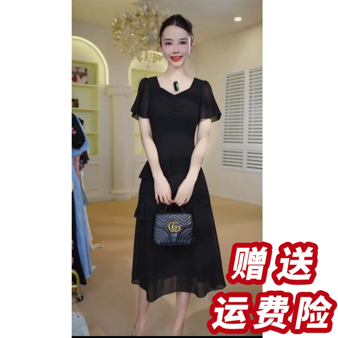 【赠送运费险】短袖长裙法式淑女夏季连衣裙赫本风气质显瘦A36161