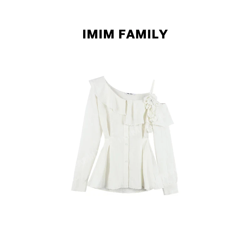 “花园奇遇记”韩系纯欲风斜肩花朵流苏设计时尚轻职风长袖衬衫女