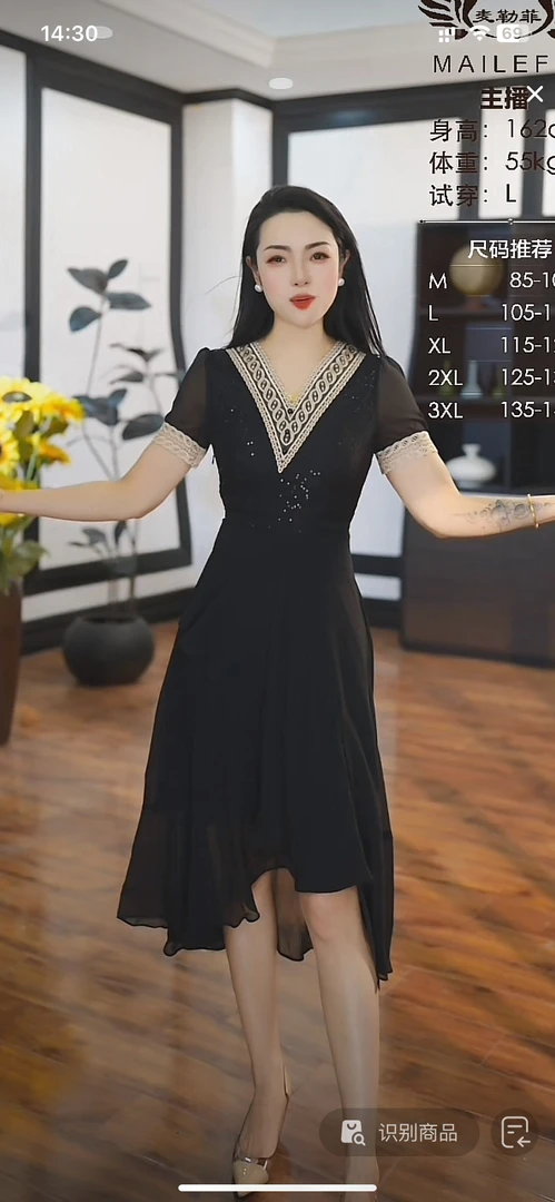 [H3796黑连衣裙衣裙]夏季纯色蕾丝女士时尚气约潮拼接裙子春秋