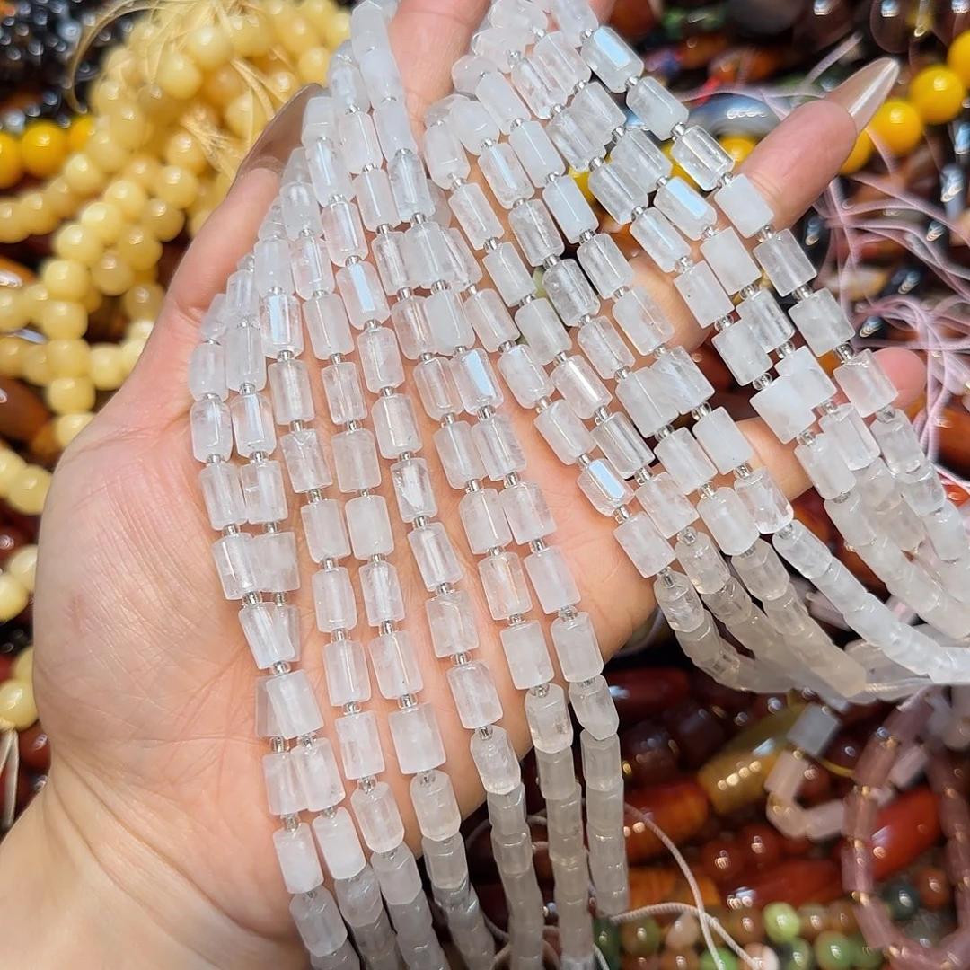 玛瑙/玉髓未镶嵌珠宝半成品白水晶六角柱一条6✖️8mm