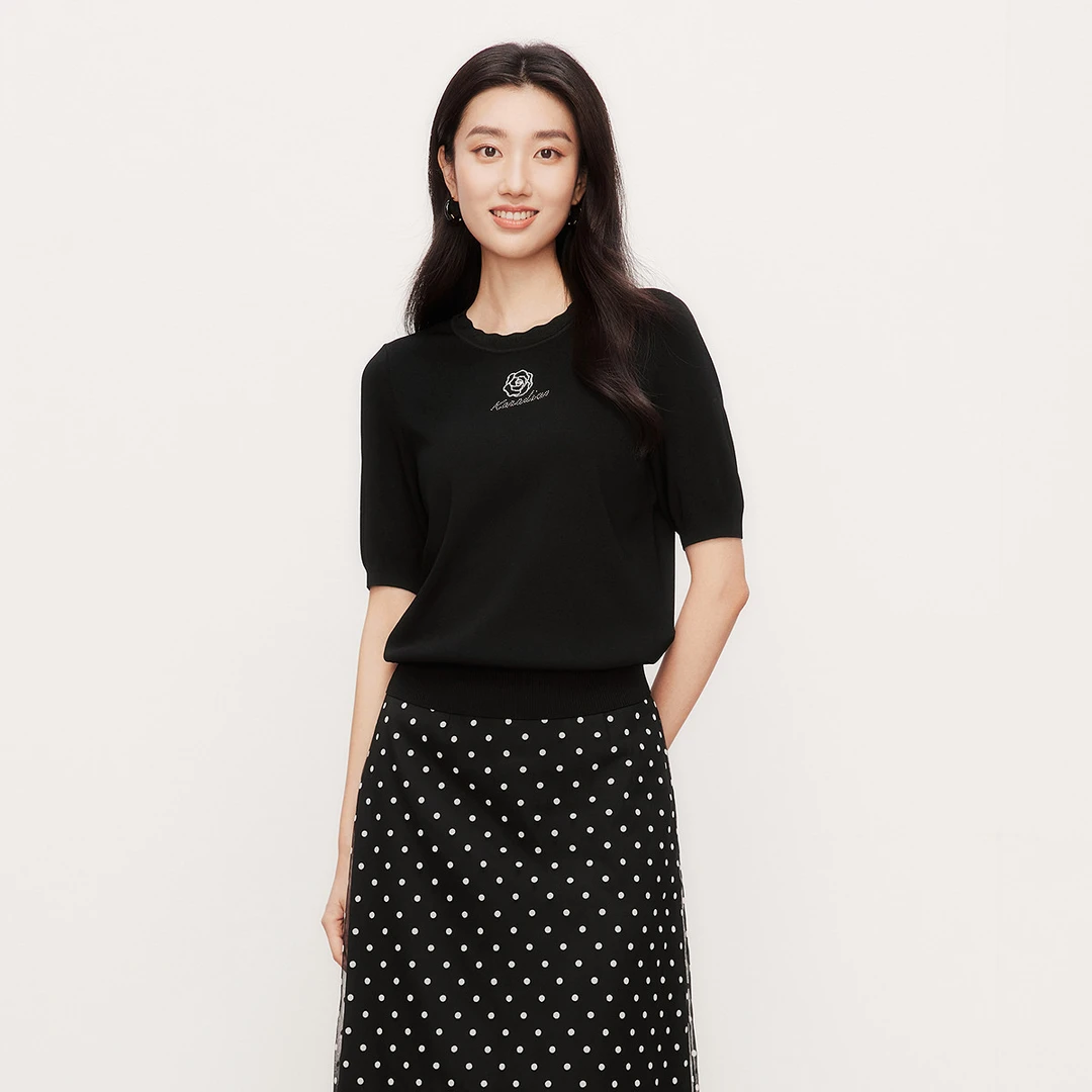 【KK专属】珂莱蒂尔商场同款夏新款短袖针织衫百搭针织衫