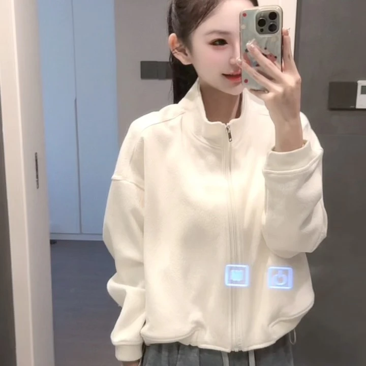 《锦亦》2025蓉蓉家秋季新款韩系米白色外套立领拉链设计高级百搭衣