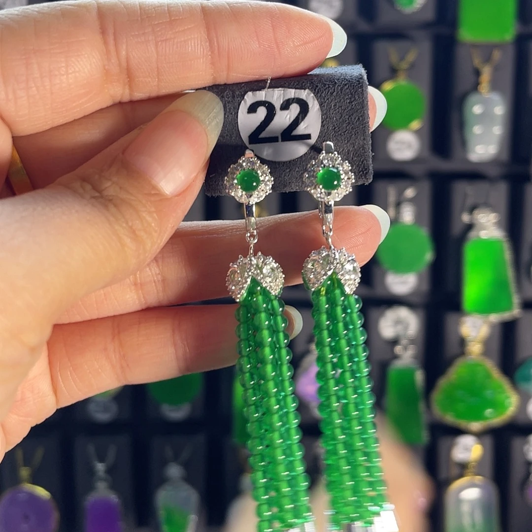 翡翠银S925镶嵌耳饰22