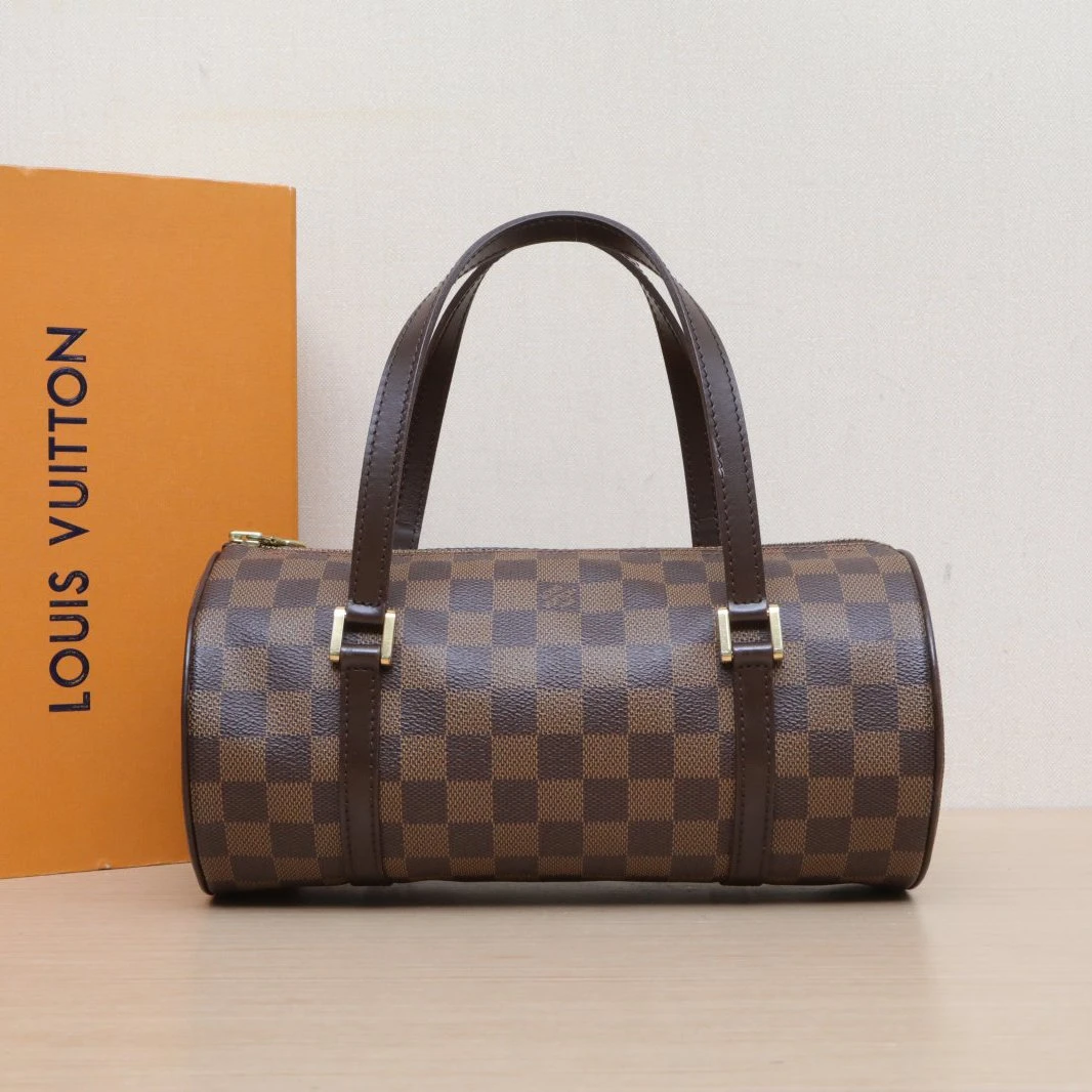 95新 LouisVuitton/路易威登 【黑黑】中古 圆筒包26 棕色棋盘格