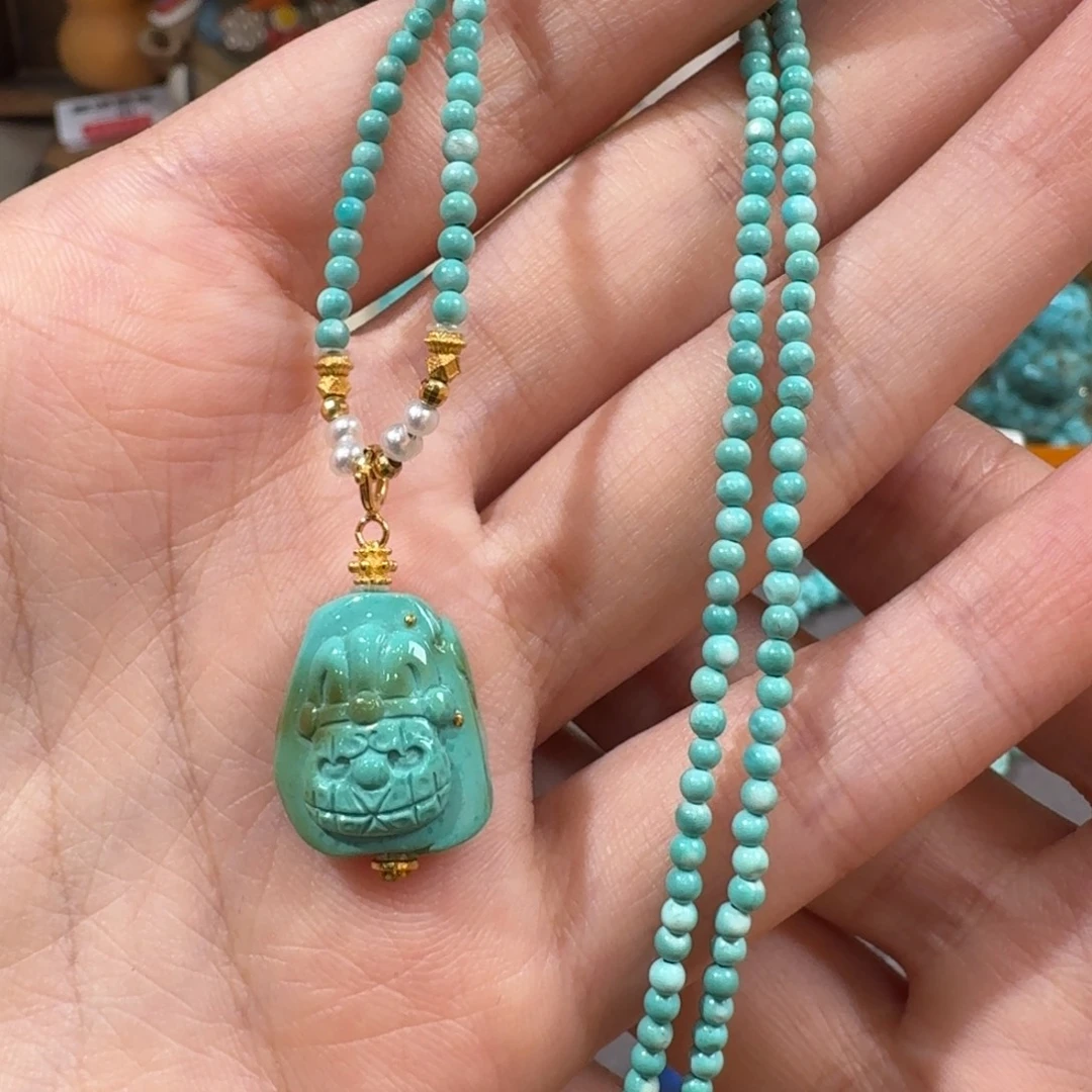 绿松石18K金镶嵌项链小丑阿呆