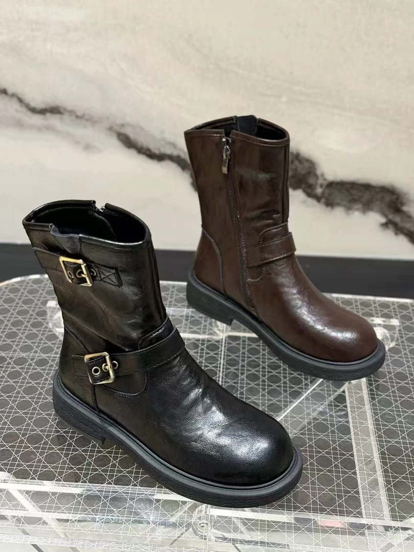 新款方头粗跟舒适厚底不累脚百搭款女靴107-2B