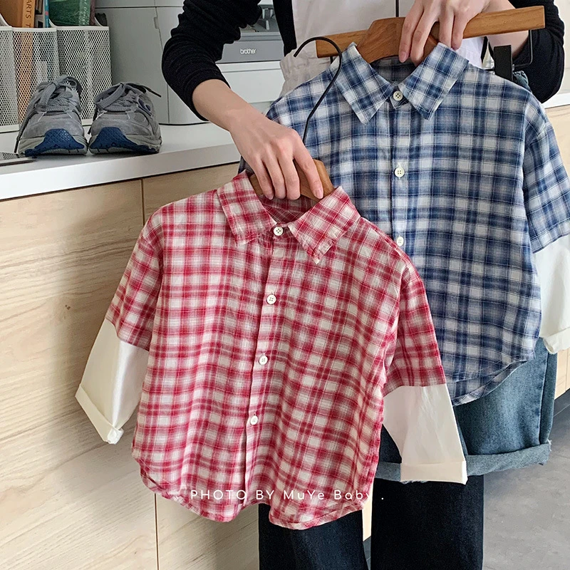 MY7555儿童秋季衬衫男童韩版假两件翻领上衣