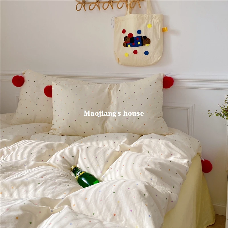 ins小清新全棉双层纱四件套毛球球被套四季款纯棉床单可爱三件套