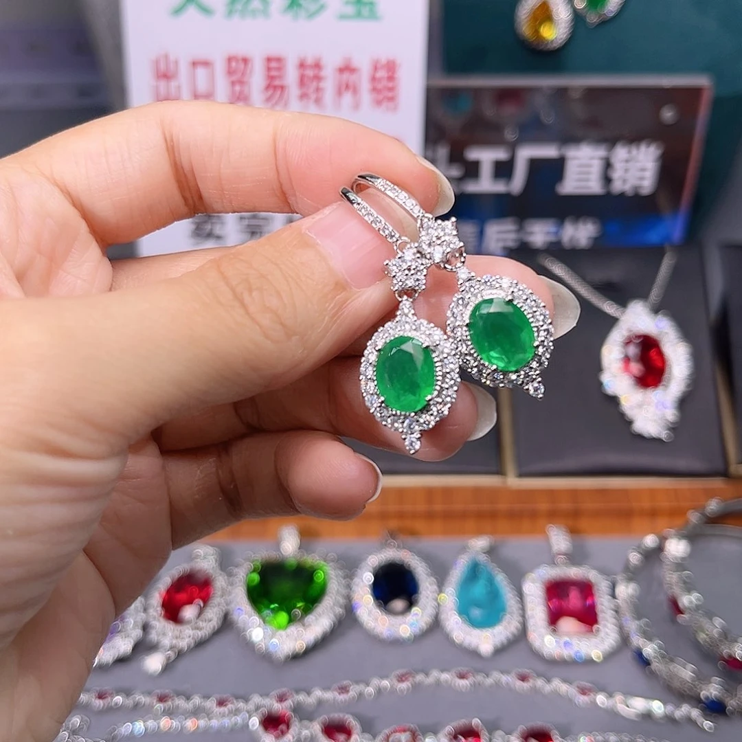 耳饰银S925镶嵌祖母绿t z 26