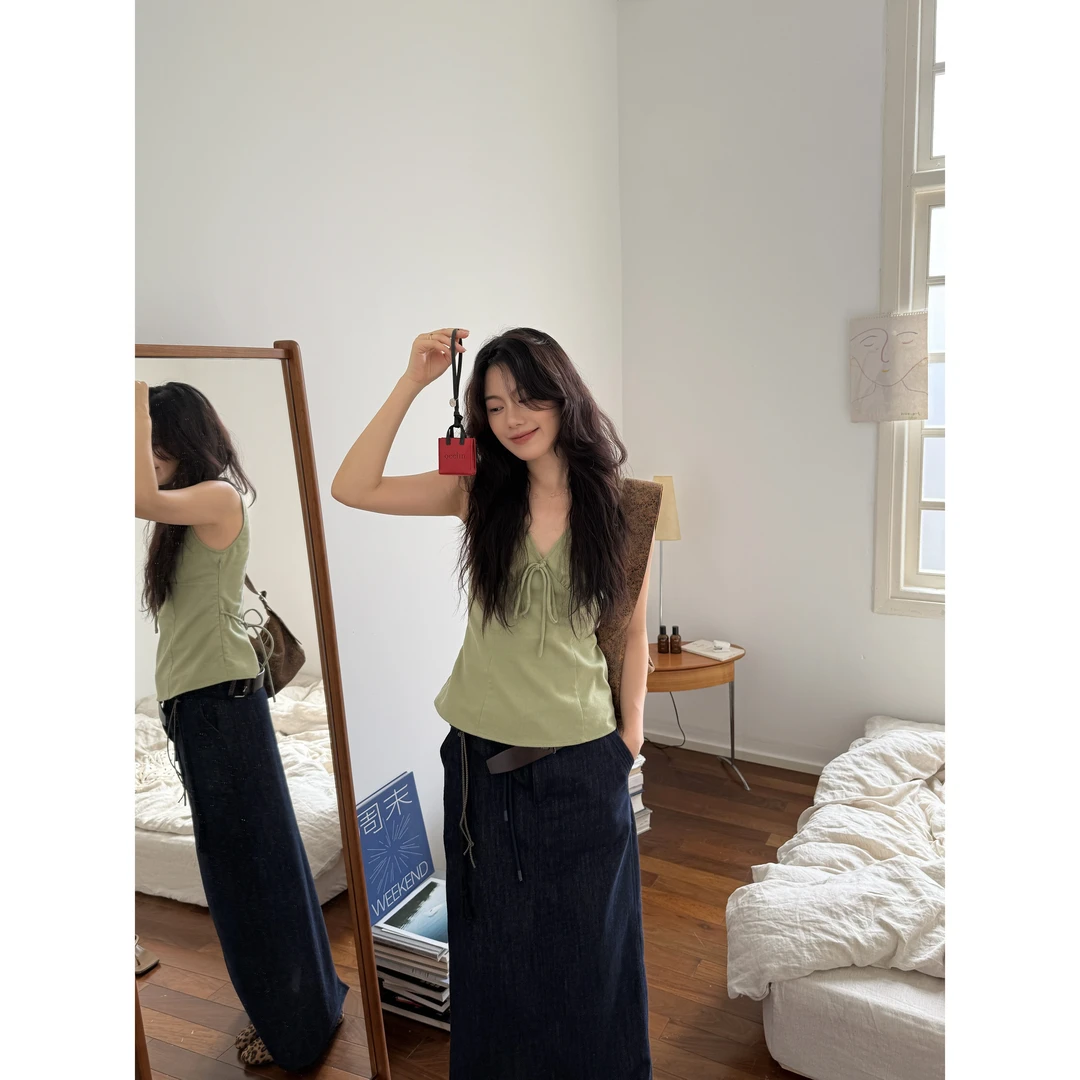 Seyora【绮丽之梦】欧若风亚麻棉系带无袖V领褶皱背心 D32096SY51