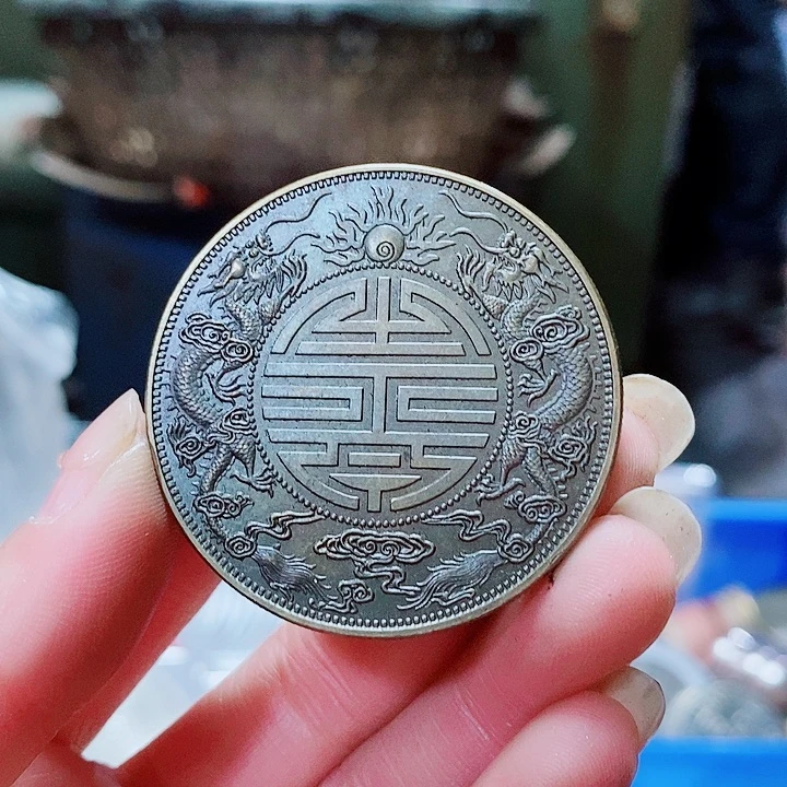 有机玻璃广东双龙寿字币纯银