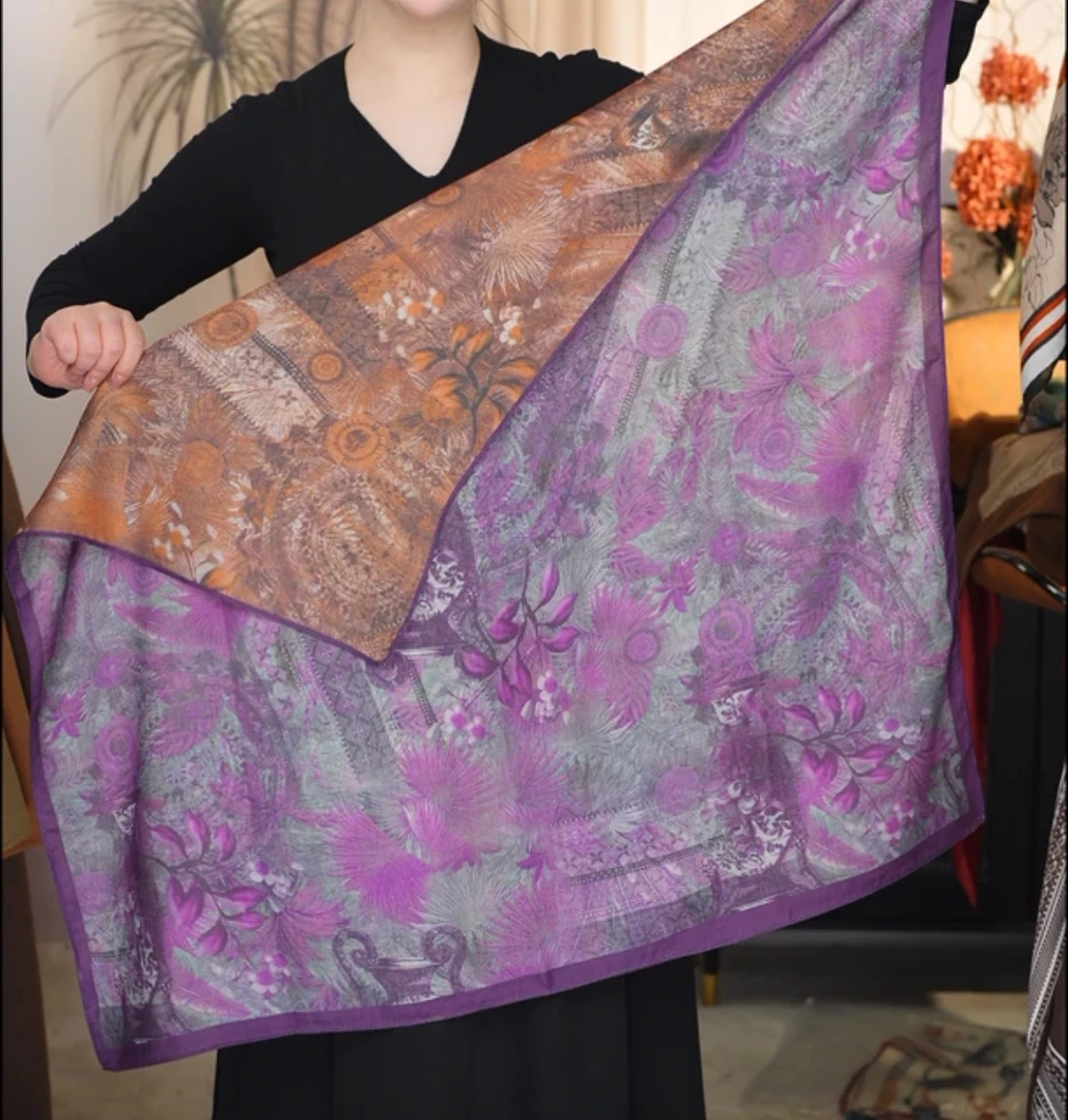 p12【暮色紫】新款棉质双面90*90围巾方巾