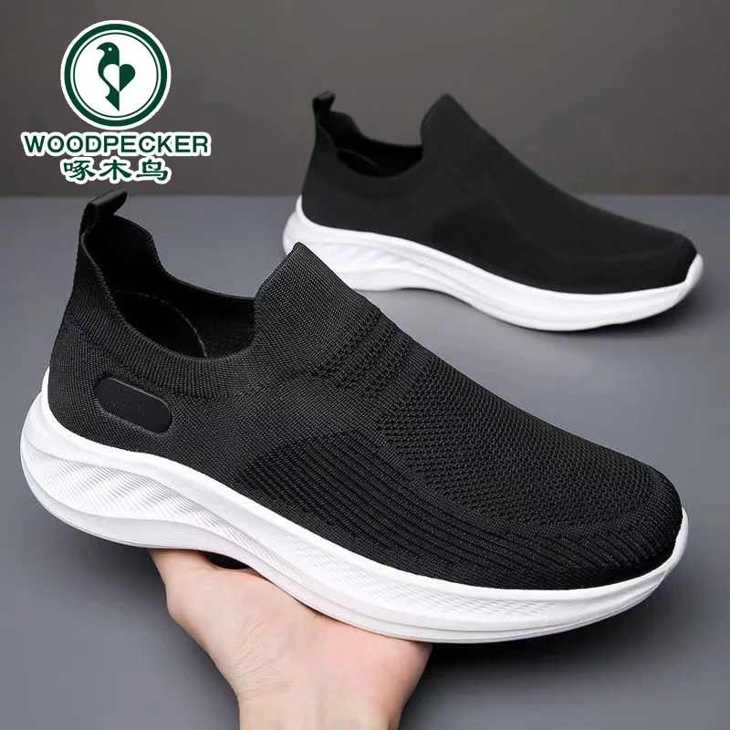啄木鸟运动鞋男夏季一脚蹬懒人鞋网面透气男士轻便休闲跑步鞋男潮