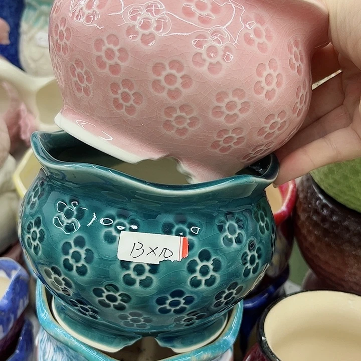 多肉绿植陶瓷花盆9.9包邮，有孔