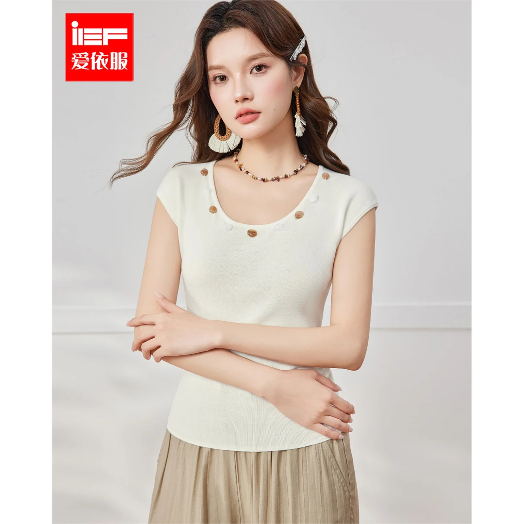 IEF/爱依服2025夏季新款通勤简约气质修身显瘦短女毛织上衣流光风