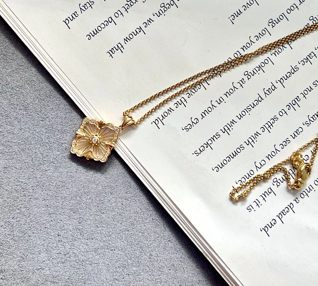 18k金白贝母钻石项链18 K黄中号