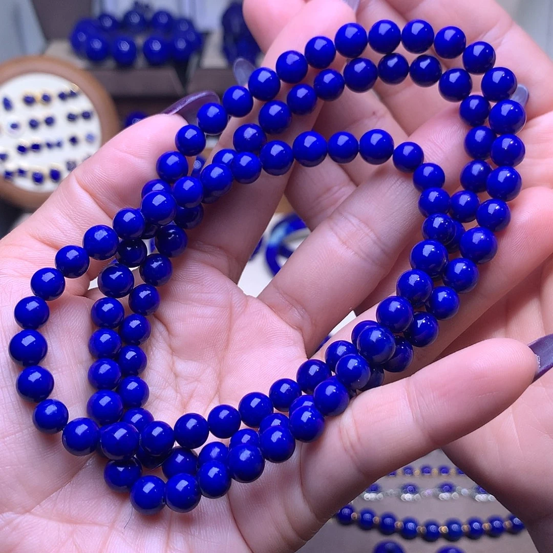 青金石未镶嵌7.6m长链顶级108收与藏克莱因蓝