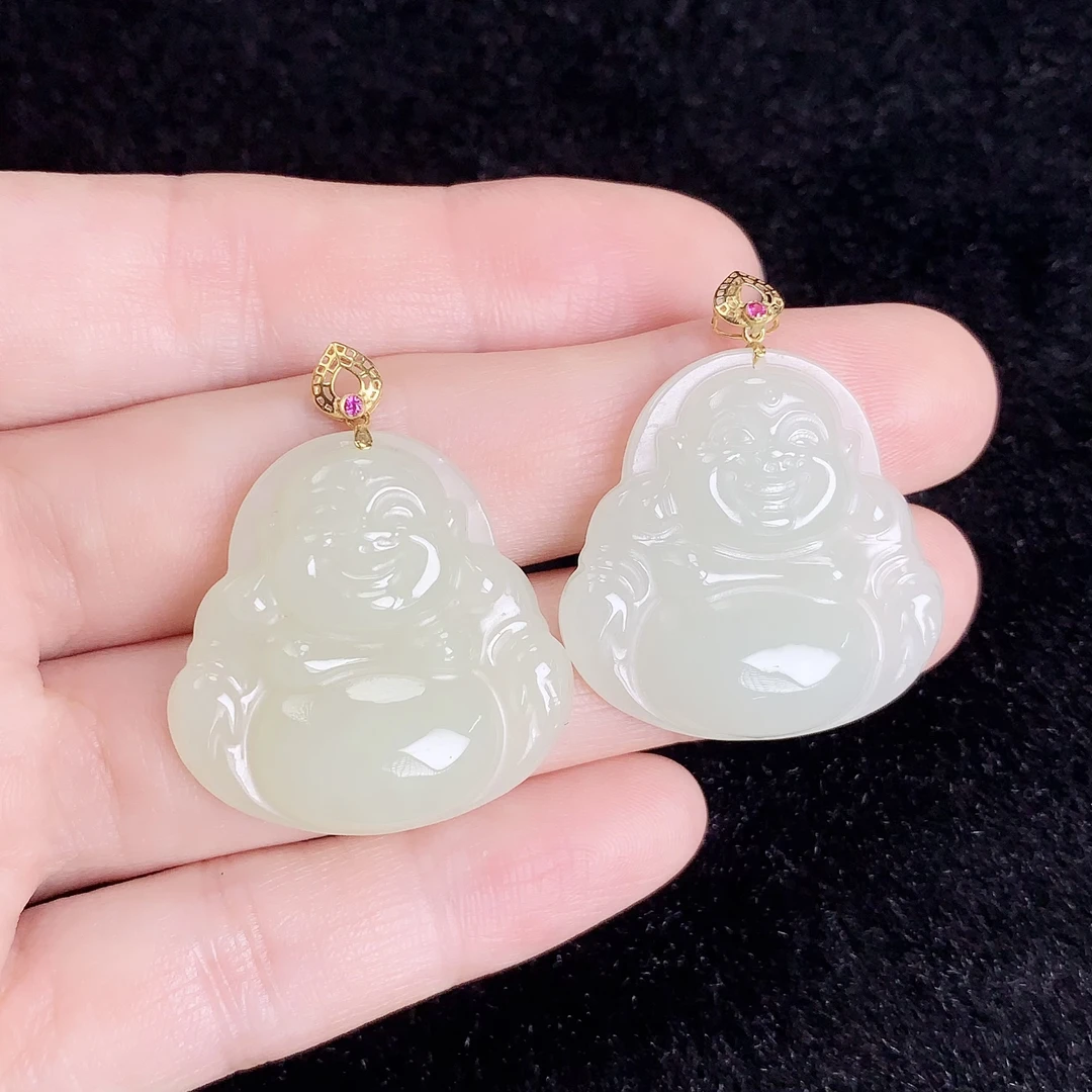 【麦子家族秋季特惠】天然和田玉18K金佛公吊坠多样性发1 D2184