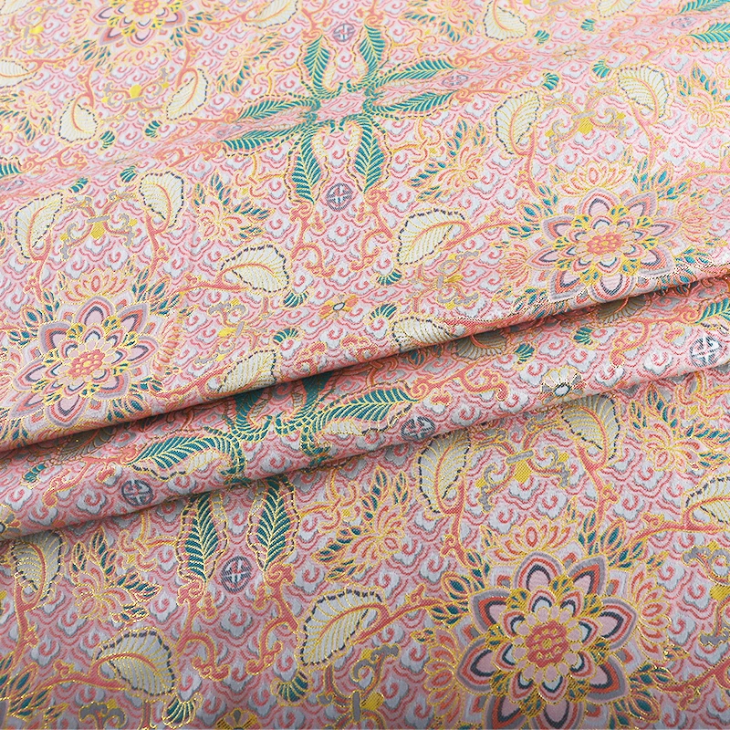 【彩鳞宝相花-粉色】新中式国风宋锦面料汉服上衣布料