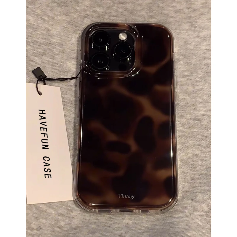 雅天立高级棕色豹纹适用苹果16/17/15手机壳华为vivo小米15oppo潮