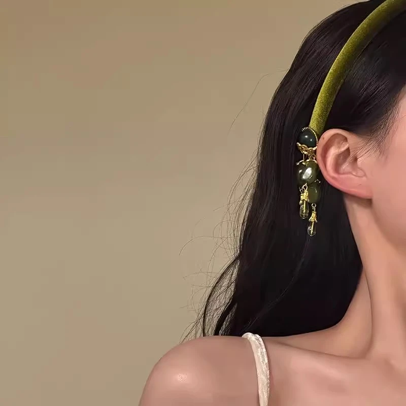 橄榄绿！新中式民族风流苏发箍女高级感轻奢气质压发头箍2025新款