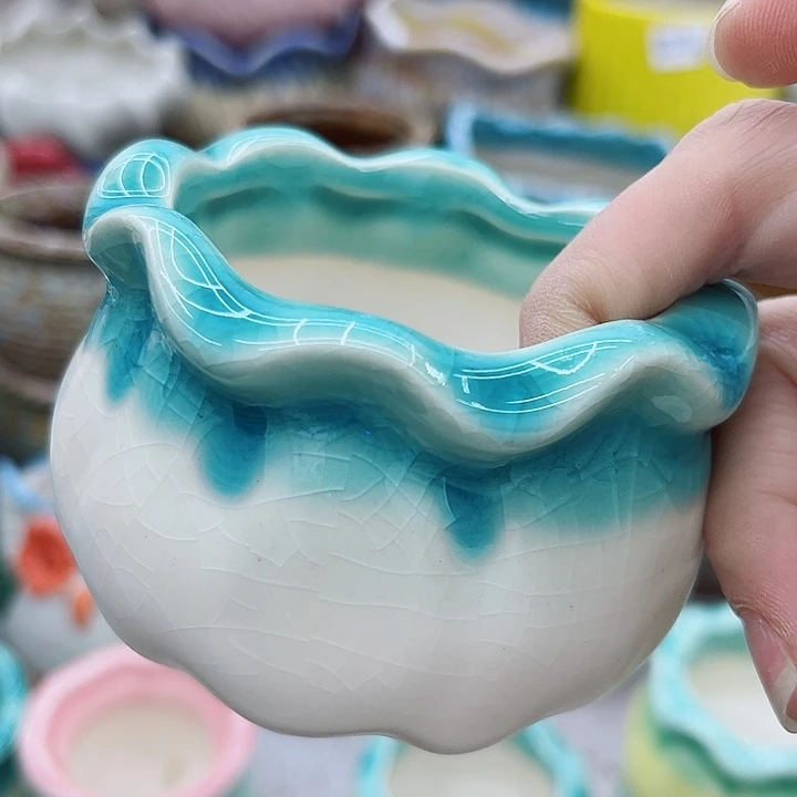 多肉绿植陶瓷花盆9.9包邮，有孔