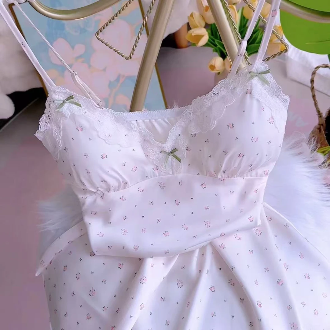 夏季新款可爱碎花吊带睡裙冰丝面料小清新少女家居服