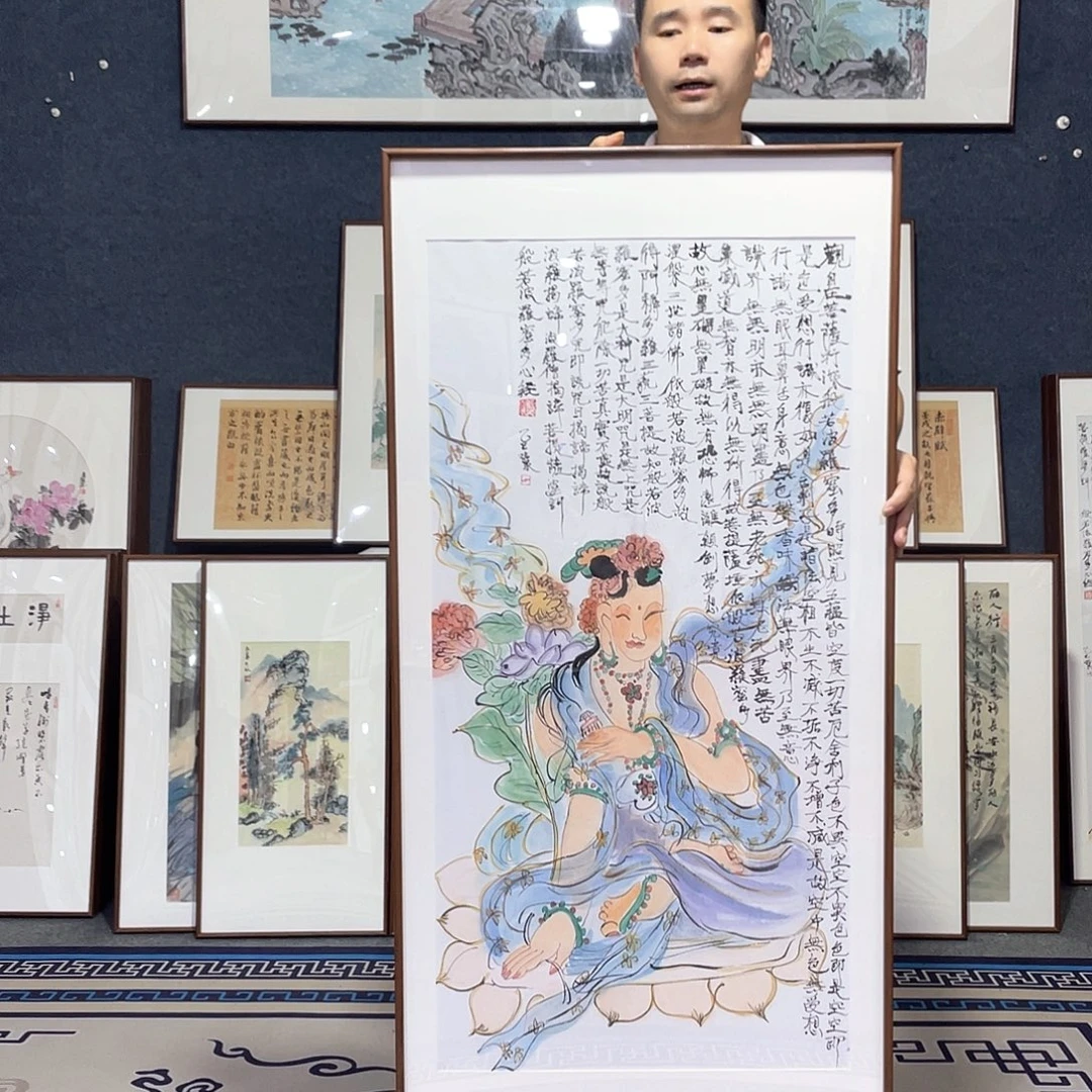 国画手绘画作品带框60/120