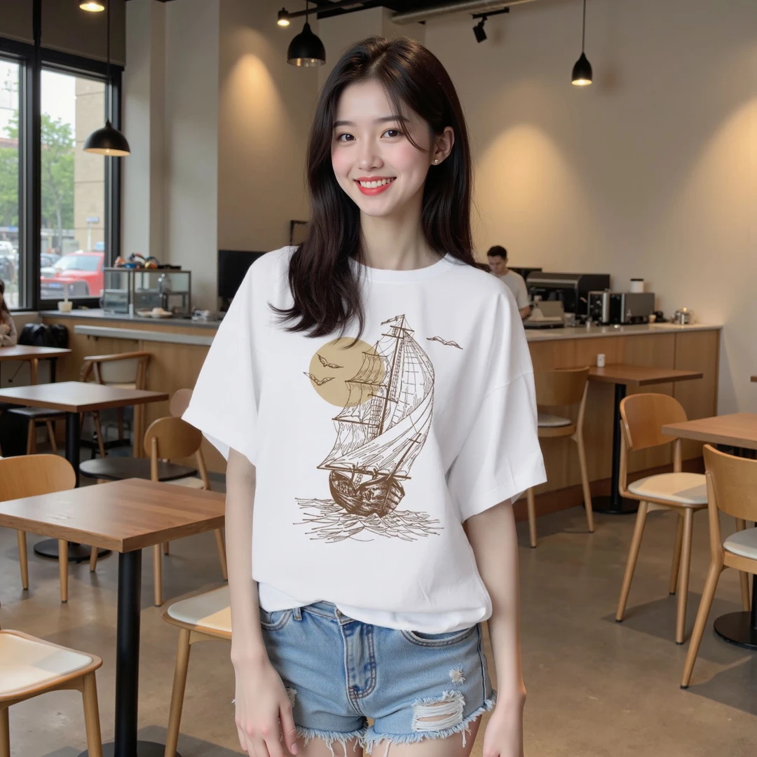 女士T恤百搭夏季宽松印花圆领韩版ins小众设计感学生卡通休闲时尚
