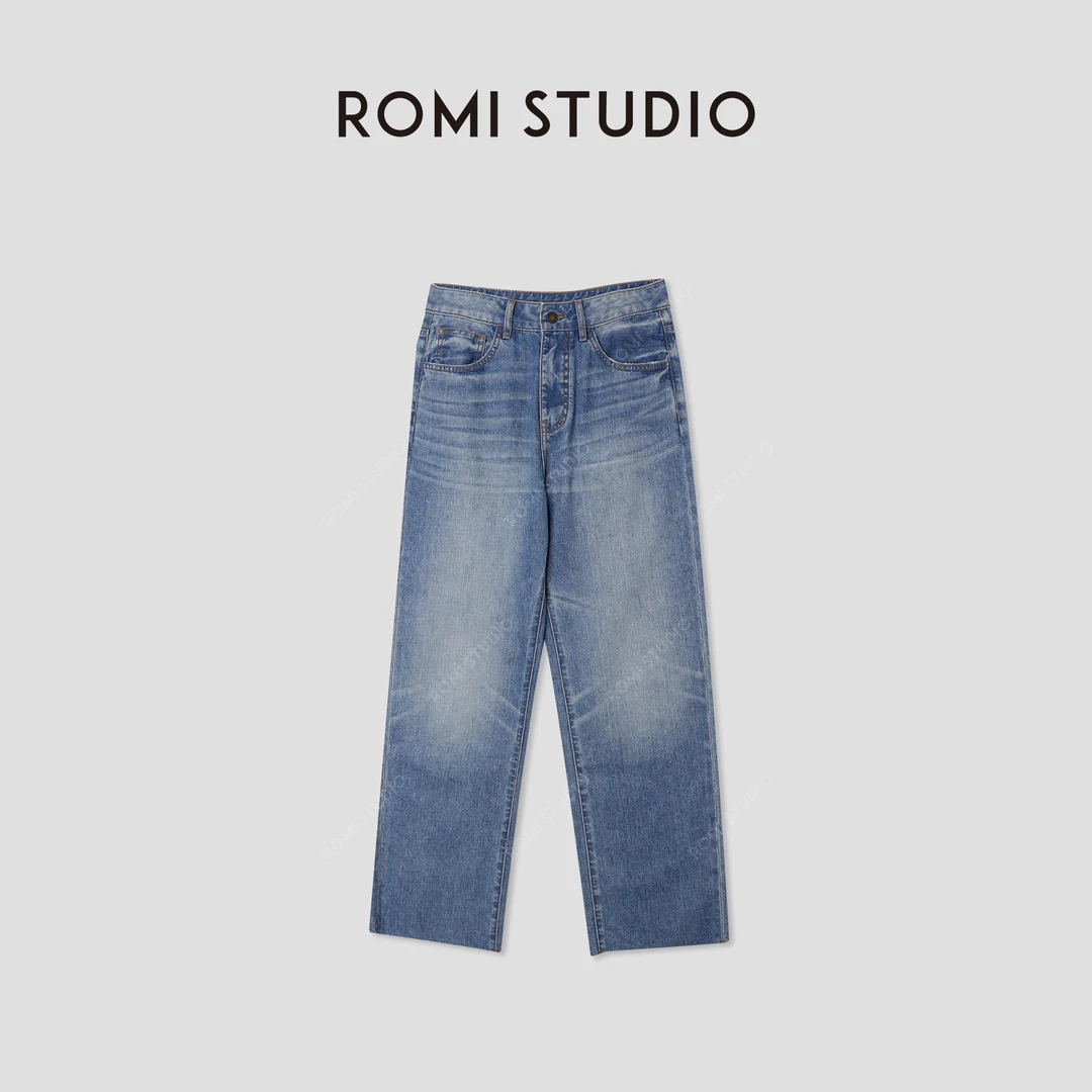 ROMI STUDIO “重磅丹宁” 莱赛尔混纺洗水竹节毛边牛仔裤 24SSF177