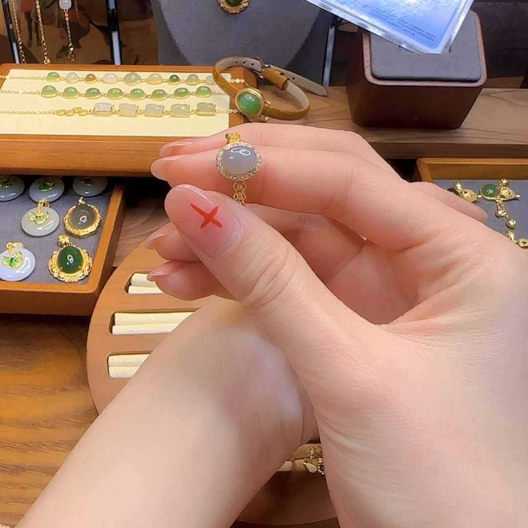 和田玉戒指银S925镀金镶嵌