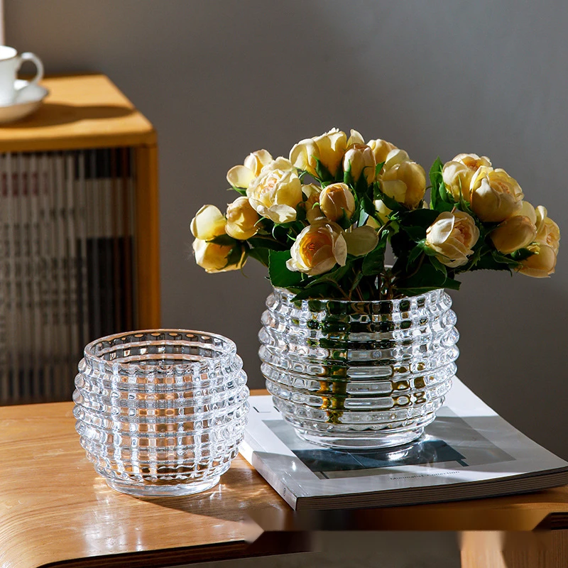 现代大号加厚网红高级感水晶圆球透明小花瓶客厅插花水养桌面摆件