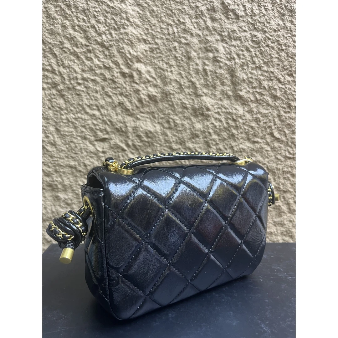 TOLEX2025新款手工时尚百搭油手提女包黑色14.5cm