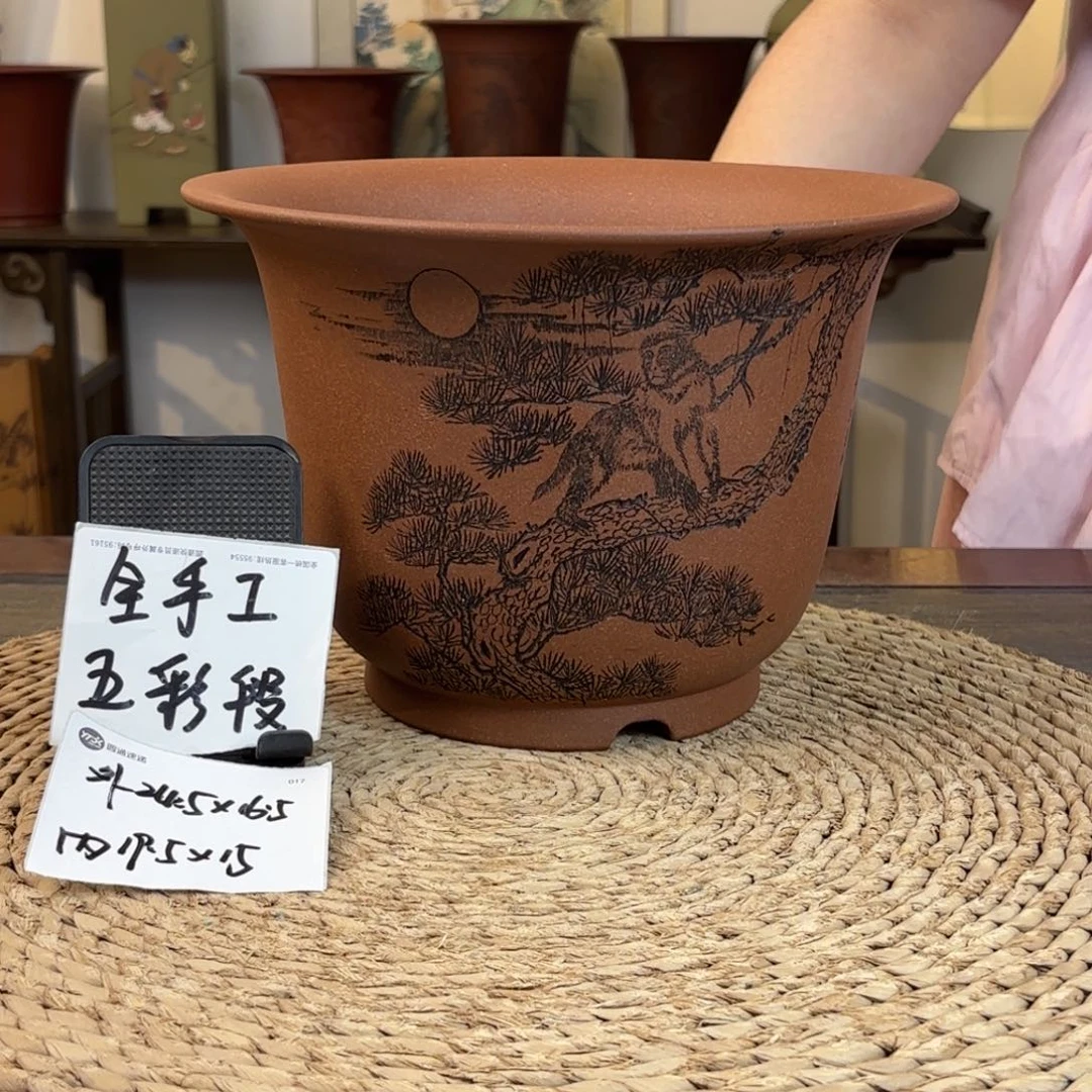 l***a花盆紫砂 全手工五彩段 沐易老师刻绘