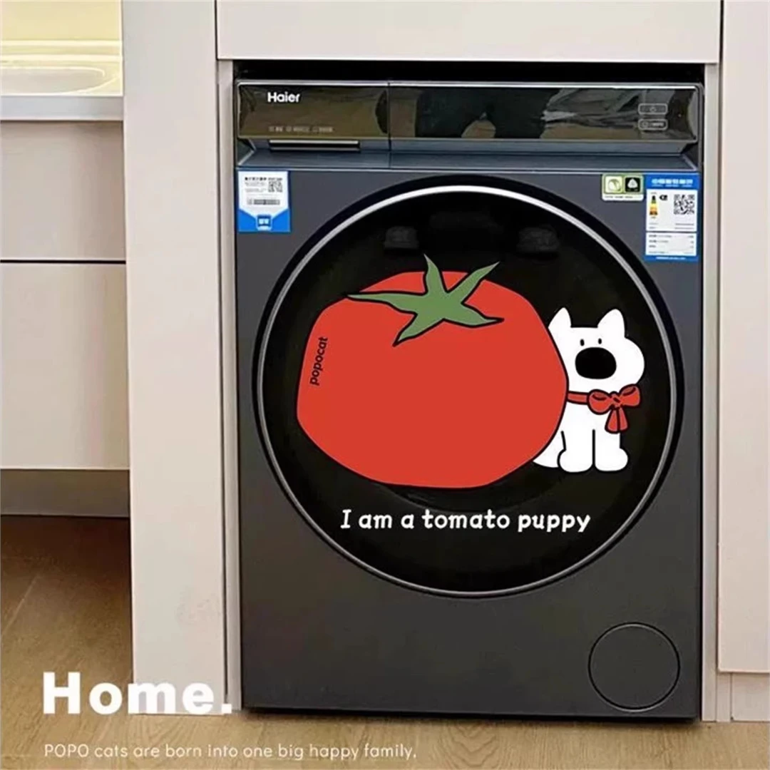 柿子小狗滚筒洗衣机贴纸浴室防水静电贴厨房玻璃门贴纸窗户装饰画