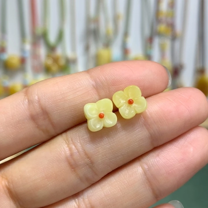 银S925镶嵌蜜蜡耳饰耳饰