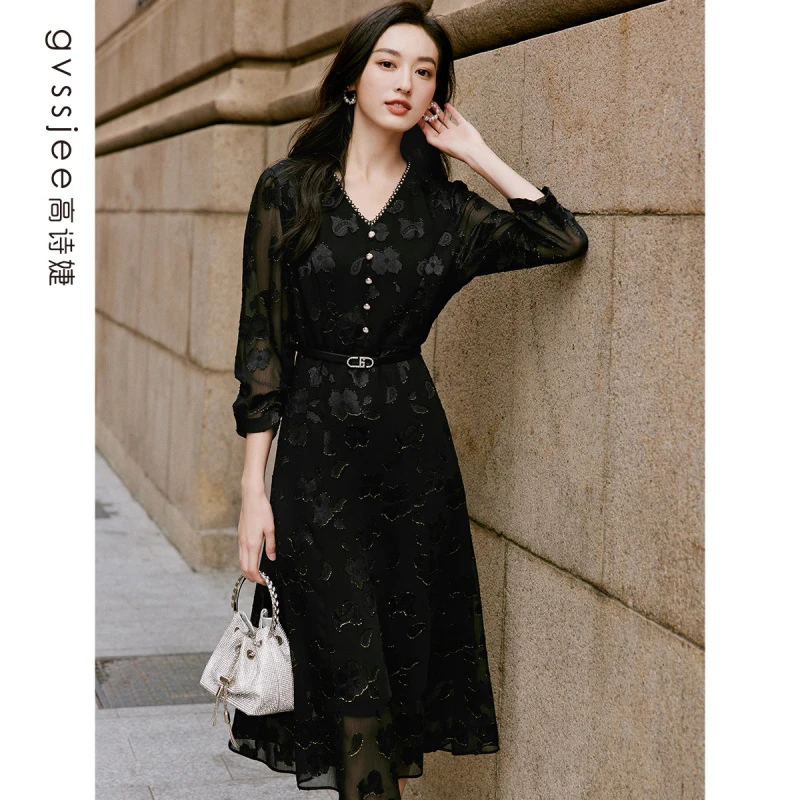 高诗婕新款商场同款通勤显瘦七分袖连衣裙253166015-61