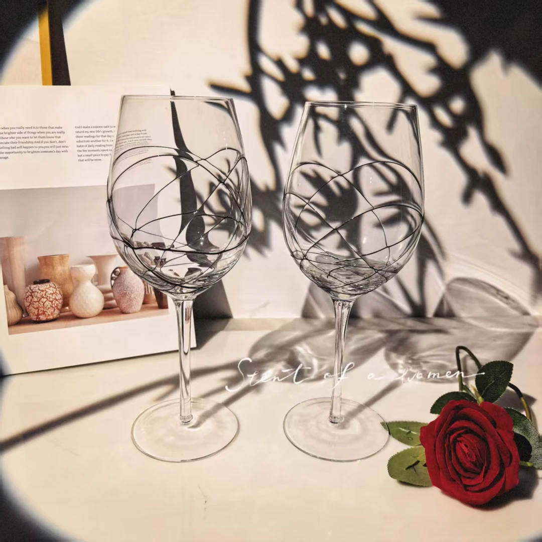 2只装透明手作手工拉丝原色创意鸡尾酒杯无铅水晶葡萄酒杯欧式