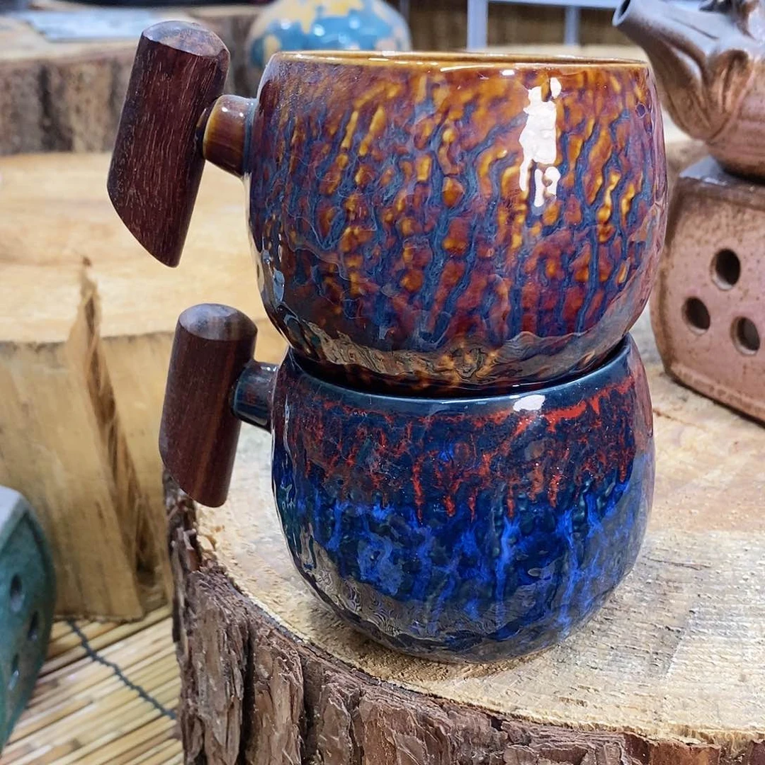 粗陶志野柴烧茶杯